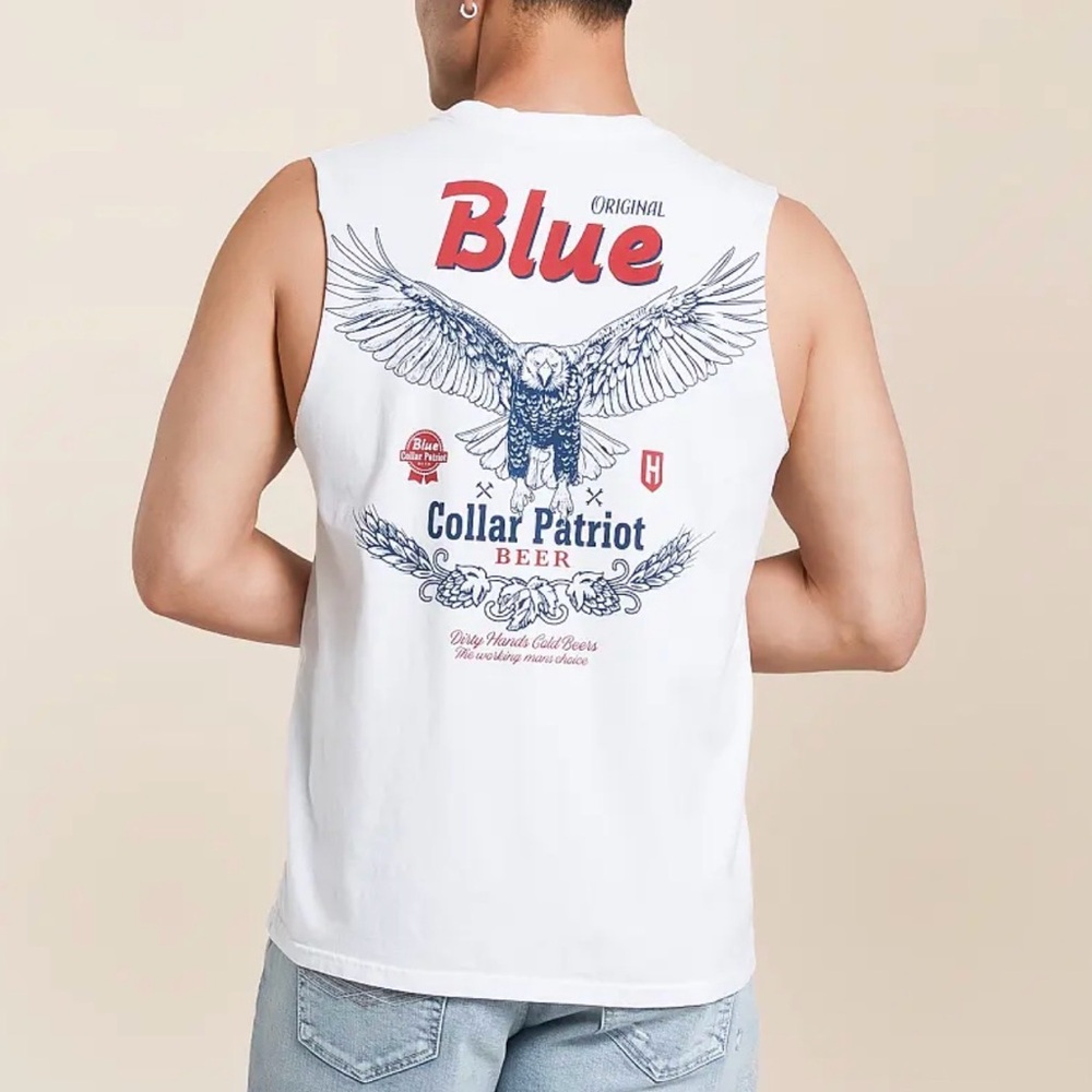 Original Blue Collar Patriot Graphic Muscle Tank - White